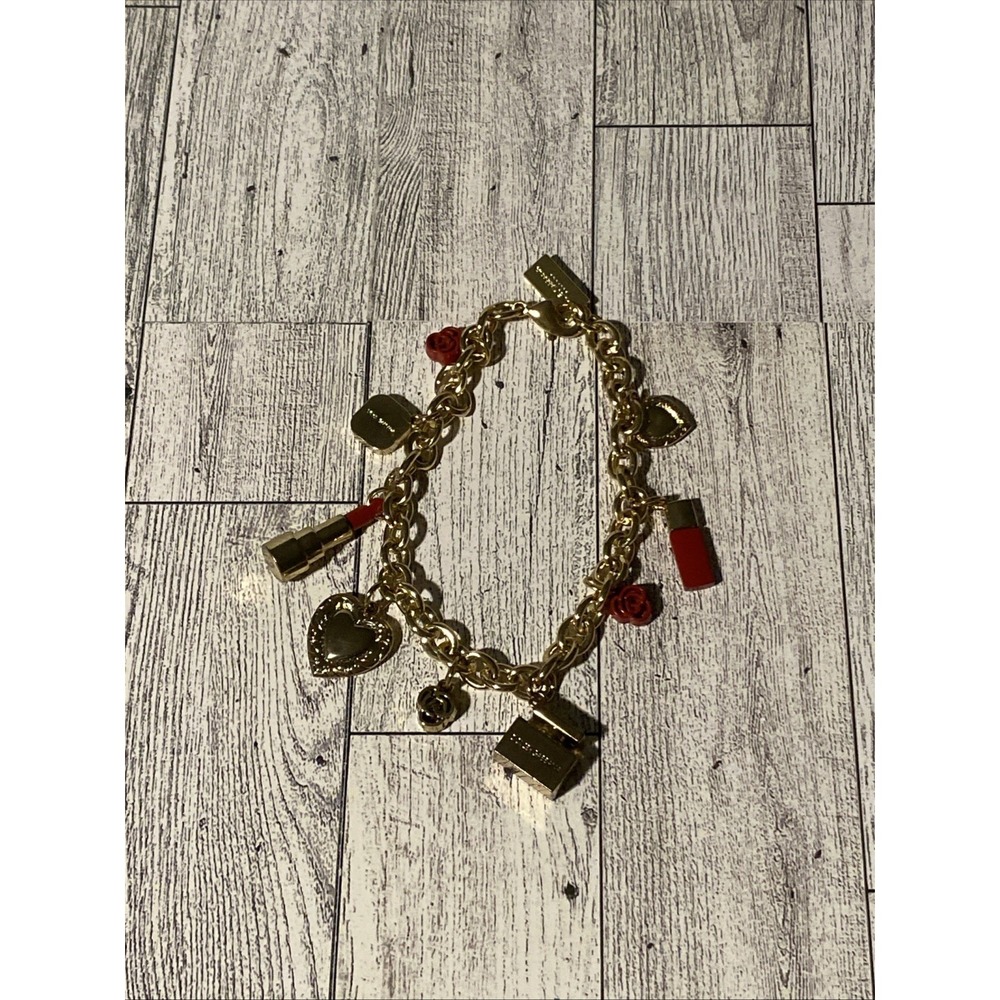 Dolce & Gabbana Gold Plated Anklet Bracelet Flower Heart Lipstick Perfume ID Tag